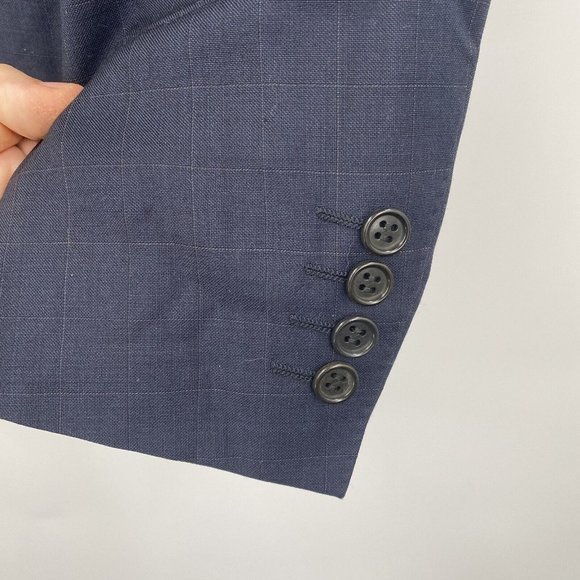 Canali Milano Men's 40 R Navy Blue Check 100% Pure Wool Suit Jacket - Picture 3 of 5